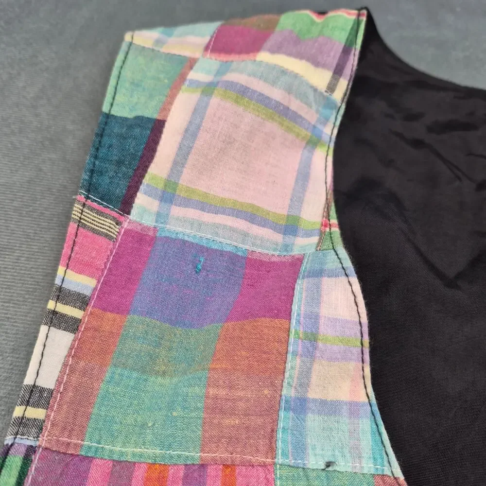 Well Bred Boxer Dopamine Vest Unisex Quilt Patchwork Plaid 90's Boho Vintage L - Picture 2 of 5